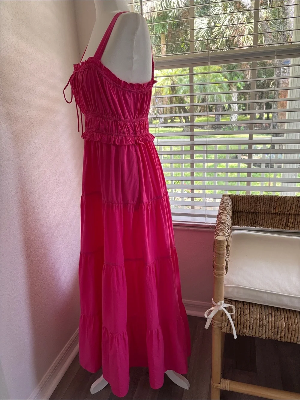 J. Crew Vibrant Pink Smocked Tiered Maxi Dress